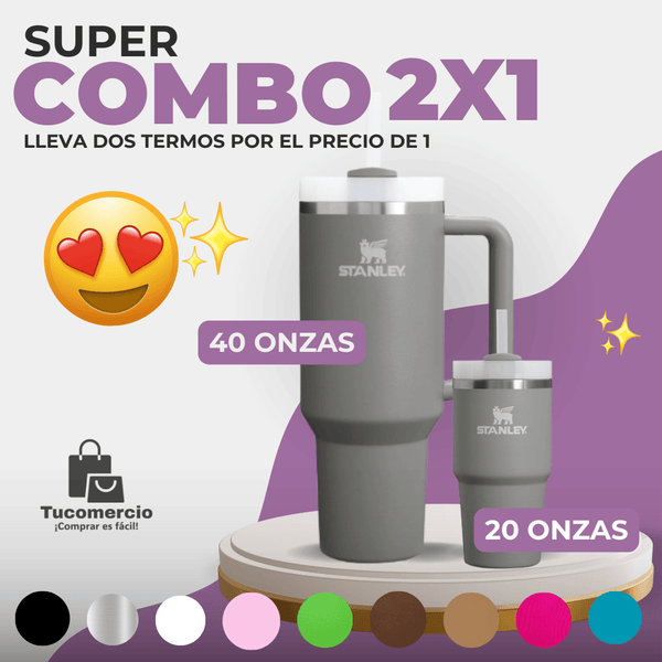 Combo 2x1 Termos Tendencia en Acero que mantienen las temperaturas 40oz y 20oz